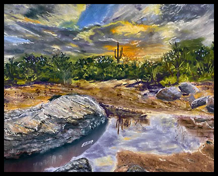 Desert painting in vibrant pastels